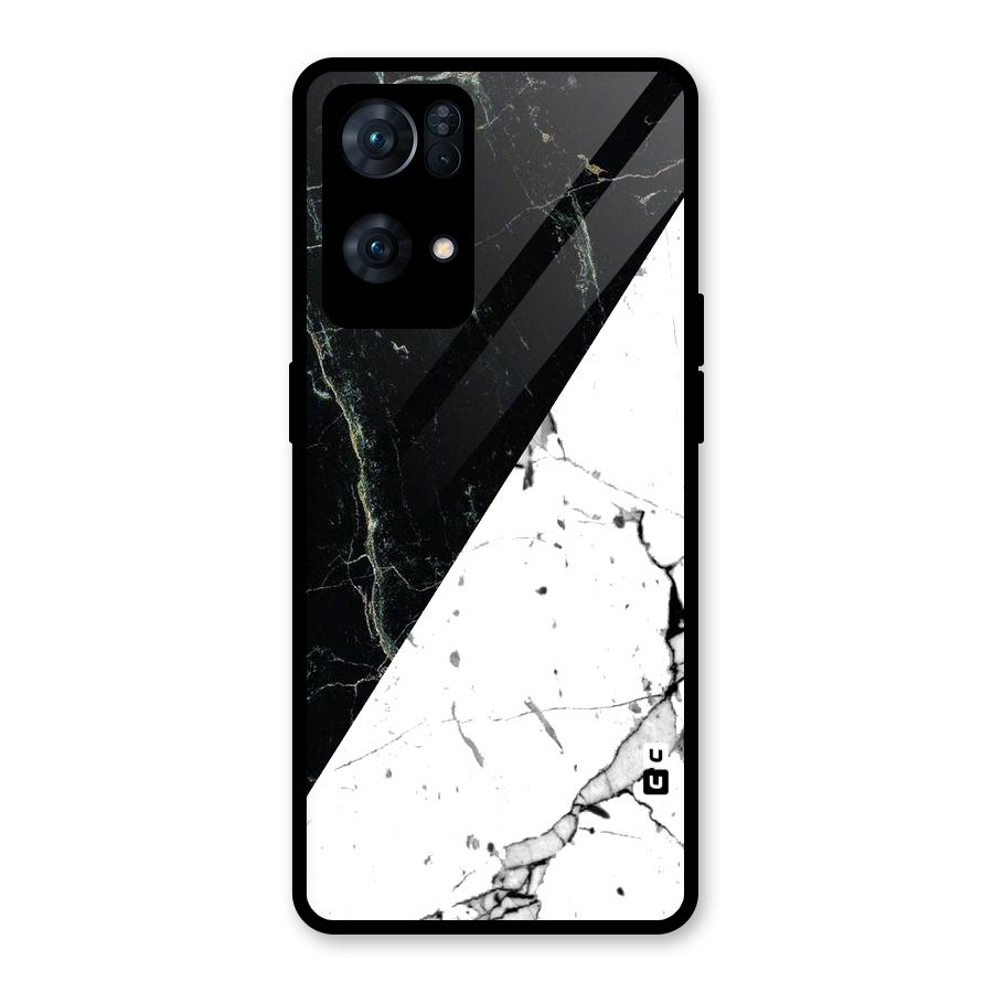 Stylish Diagonal Marble Glass Back Case for Oppo Reno7 Pro 5G