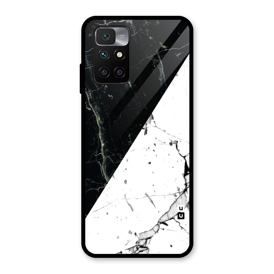 Stylish Diagonal Marble Glass Back Case for Redmi 10 Prime
