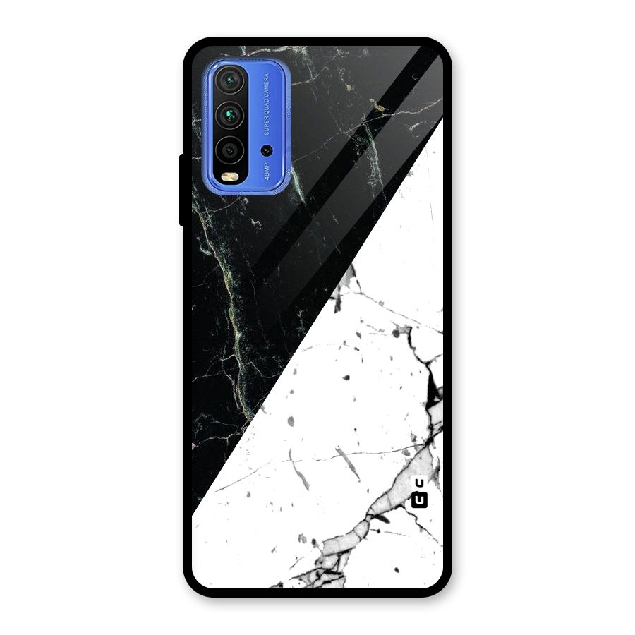Stylish Diagonal Marble Glass Back Case for Redmi 9 Power