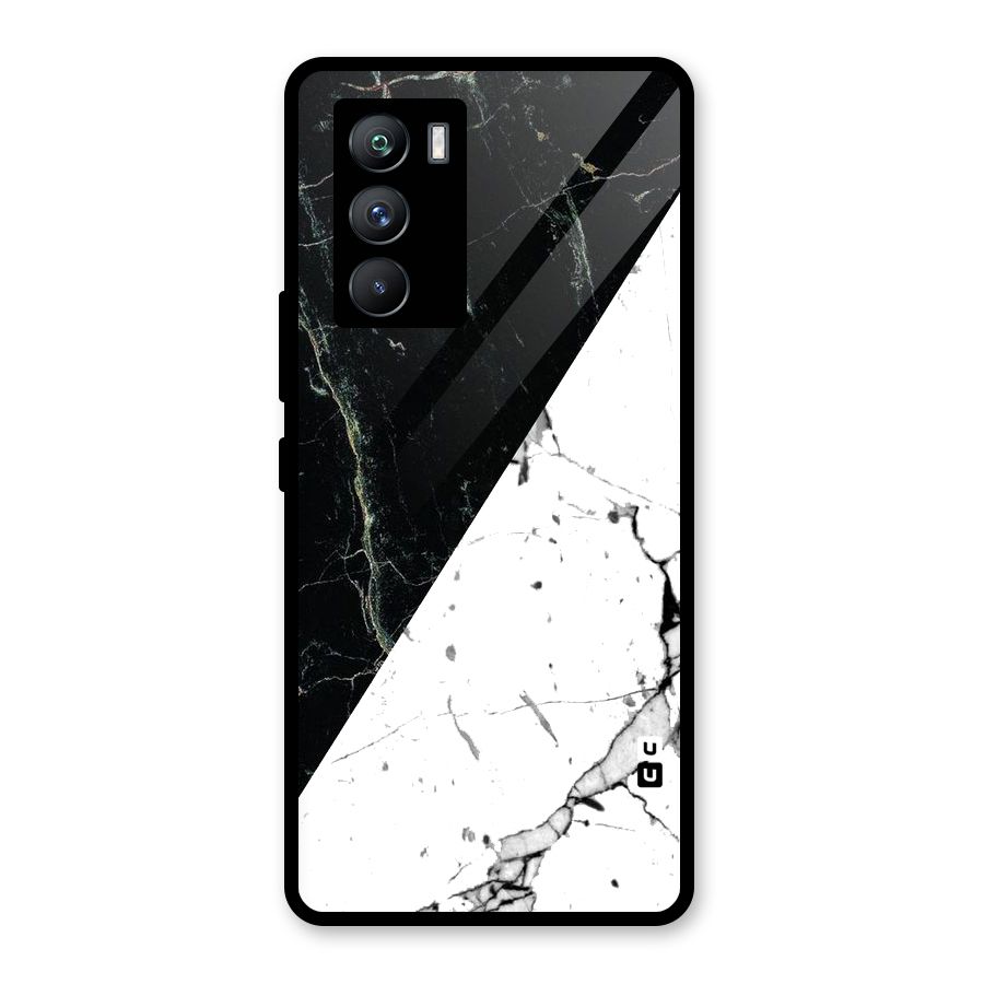 Stylish Diagonal Marble Glass Back Case for Vivo iQOO 9 SE