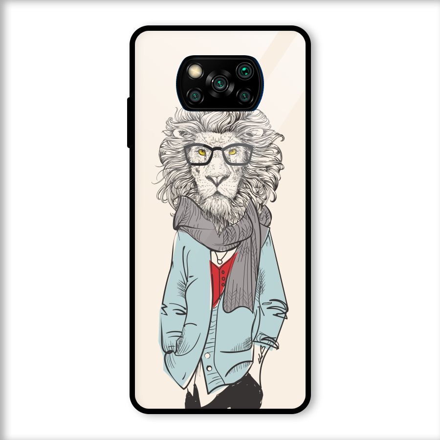 Stylish Lion Glass Back Case for Poco X3