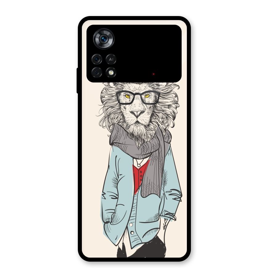 Stylish Lion Glass Back Case for Poco X4 Pro 5G
