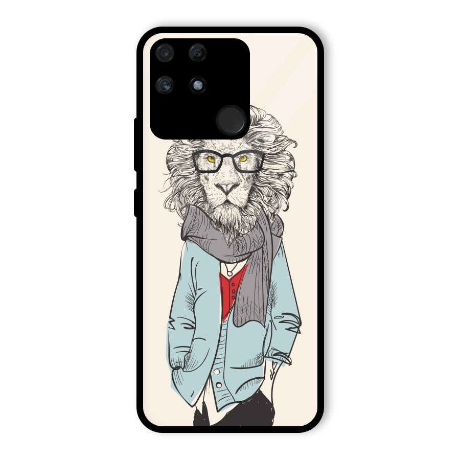Stylish Lion Glass Back Case for Realme Narzo 50A