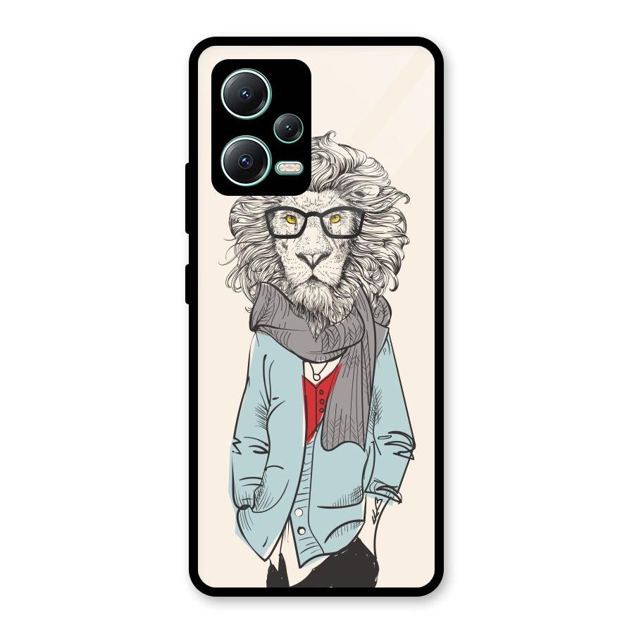 Stylish Lion Glass Back Case for Redmi Note 12 5G