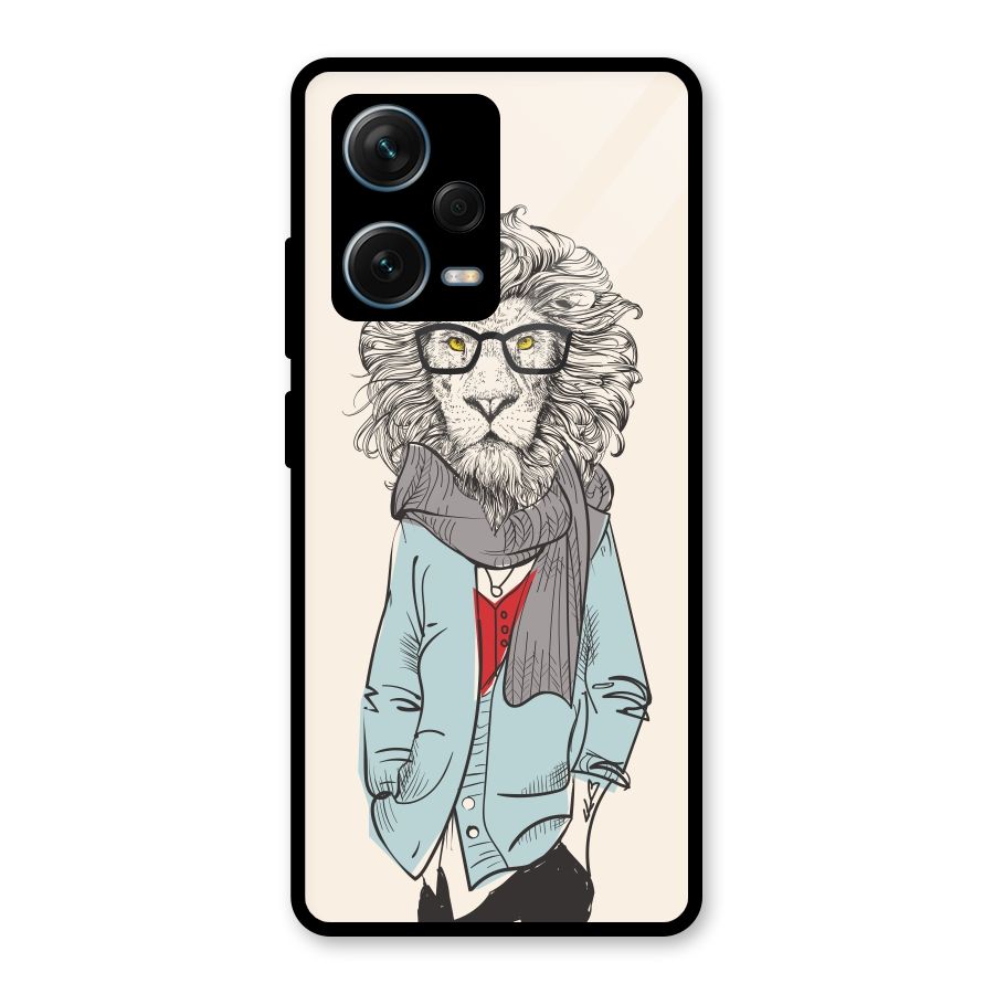 Stylish Lion Glass Back Case for Redmi Note 12 Pro Plus 5G