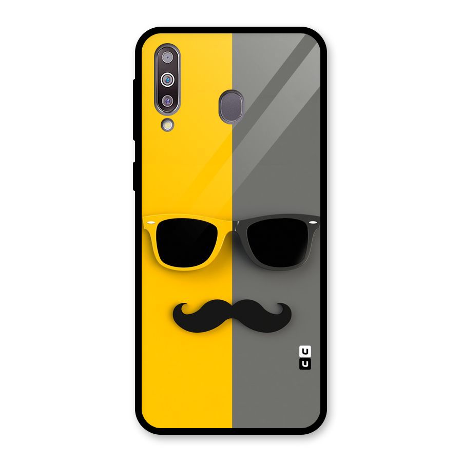 Sunglasses and Moustache Glass Back Case for Galaxy M30