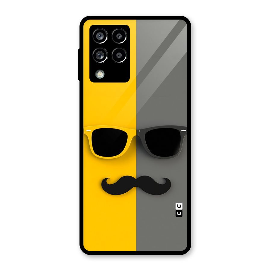 Sunglasses and Moustache Glass Back Case for Galaxy M53 5G