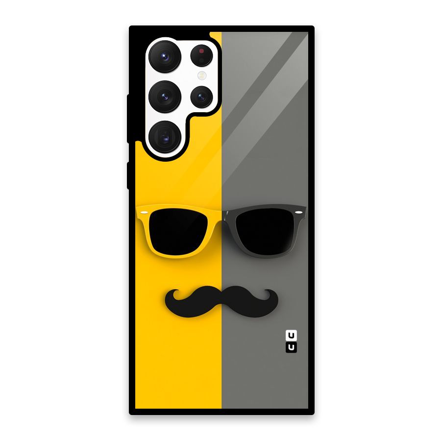 Sunglasses and Moustache Glass Back Case for Galaxy S22 Ultra 5G