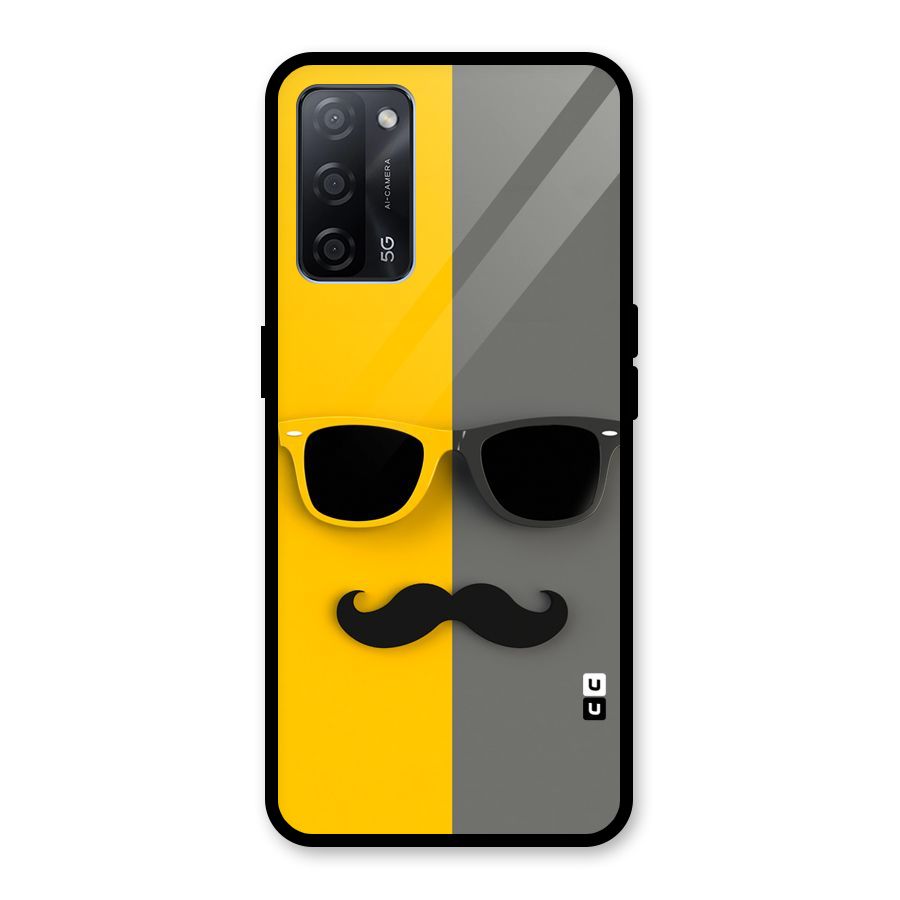 Sunglasses and Moustache Glass Back Case for Oppo A53s 5G