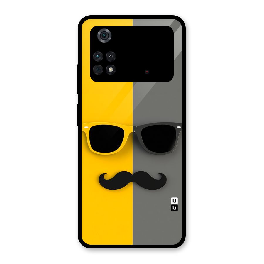 Sunglasses and Moustache Glass Back Case for Poco M4 Pro 4G