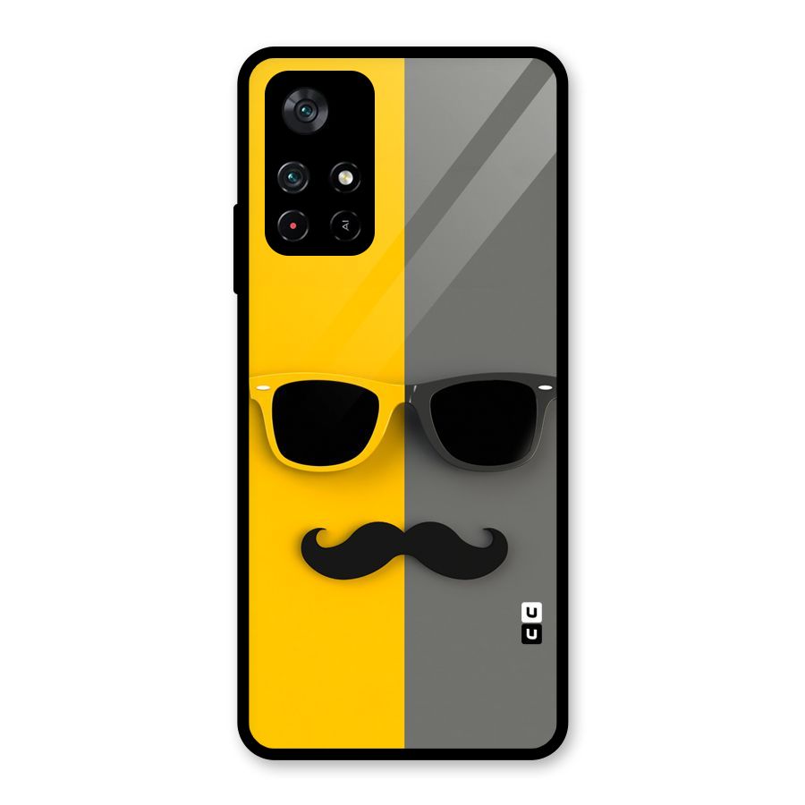 Sunglasses and Moustache Glass Back Case for Poco M4 Pro 5G
