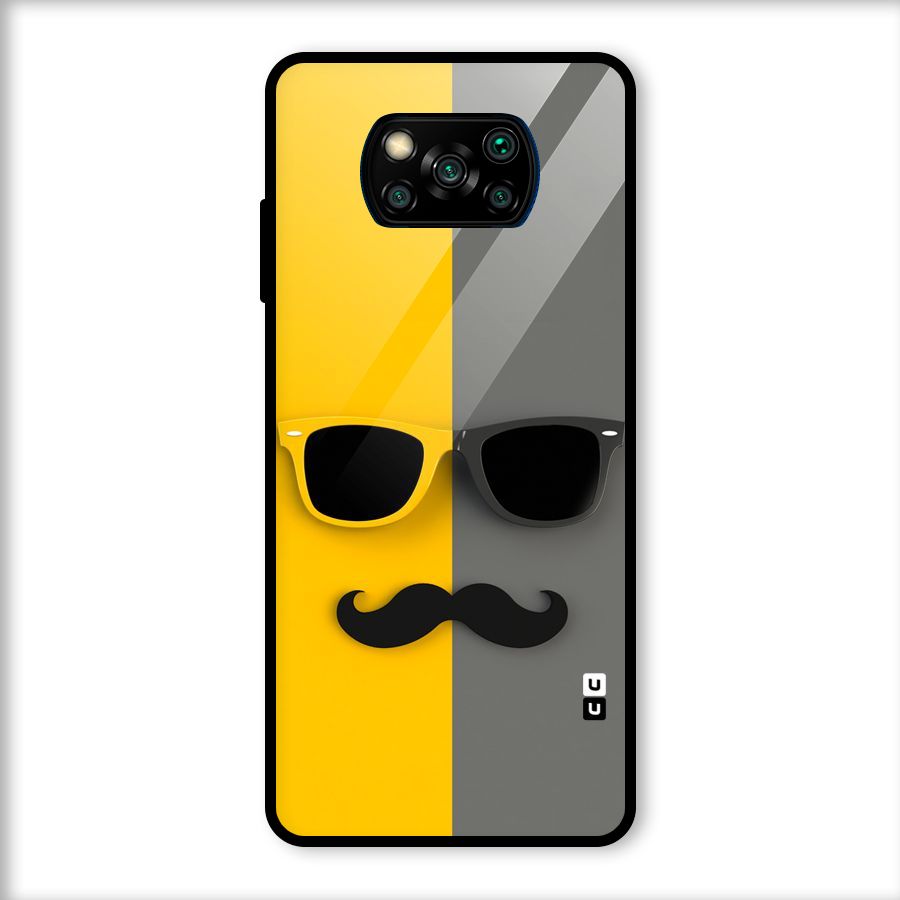 Sunglasses and Moustache Glass Back Case for Poco X3