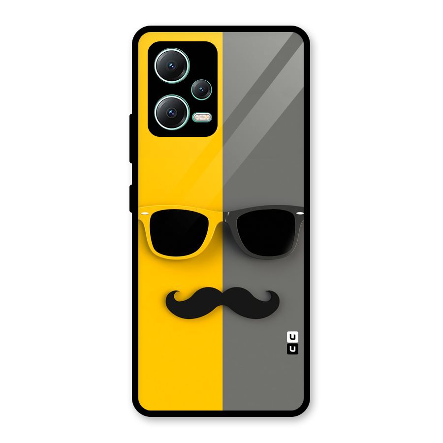 Sunglasses and Moustache Glass Back Case for Redmi Note 12 5G