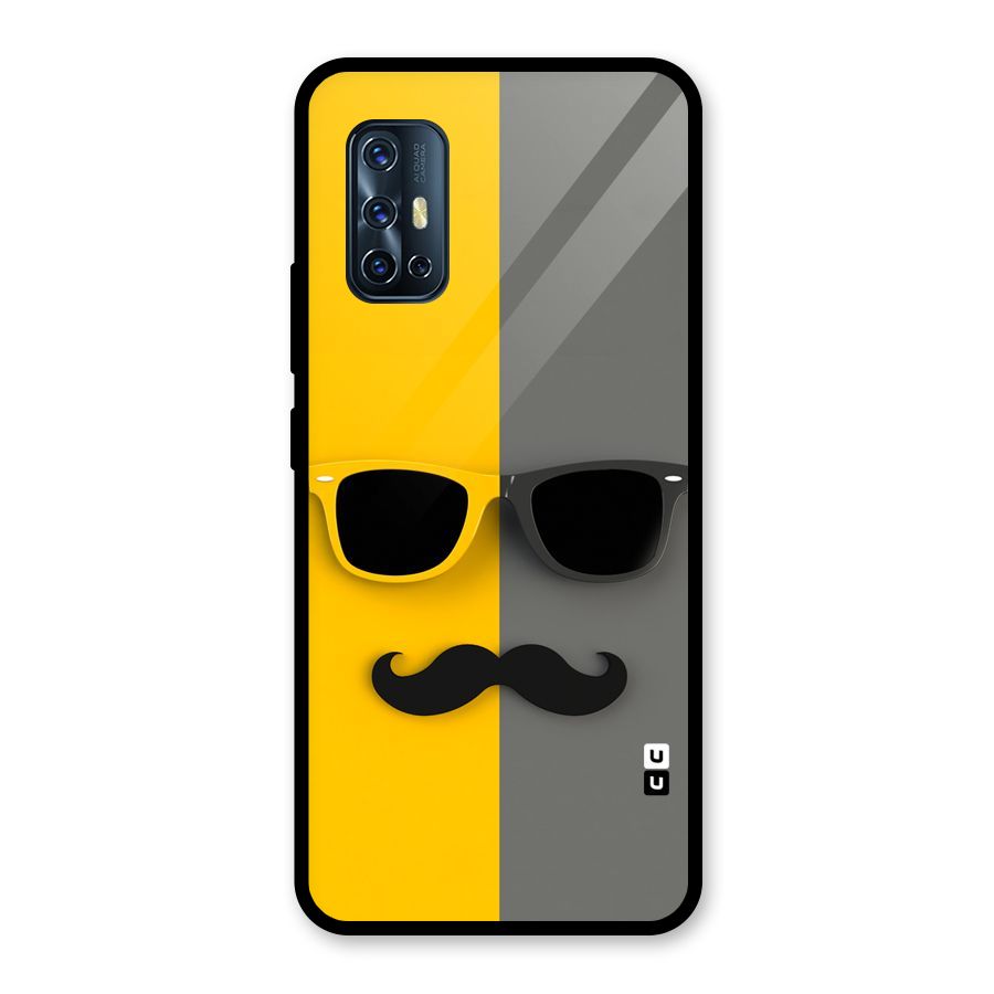 Sunglasses and Moustache Glass Back Case for Vivo V17