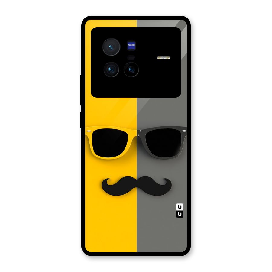 Sunglasses and Moustache Glass Back Case for Vivo X80