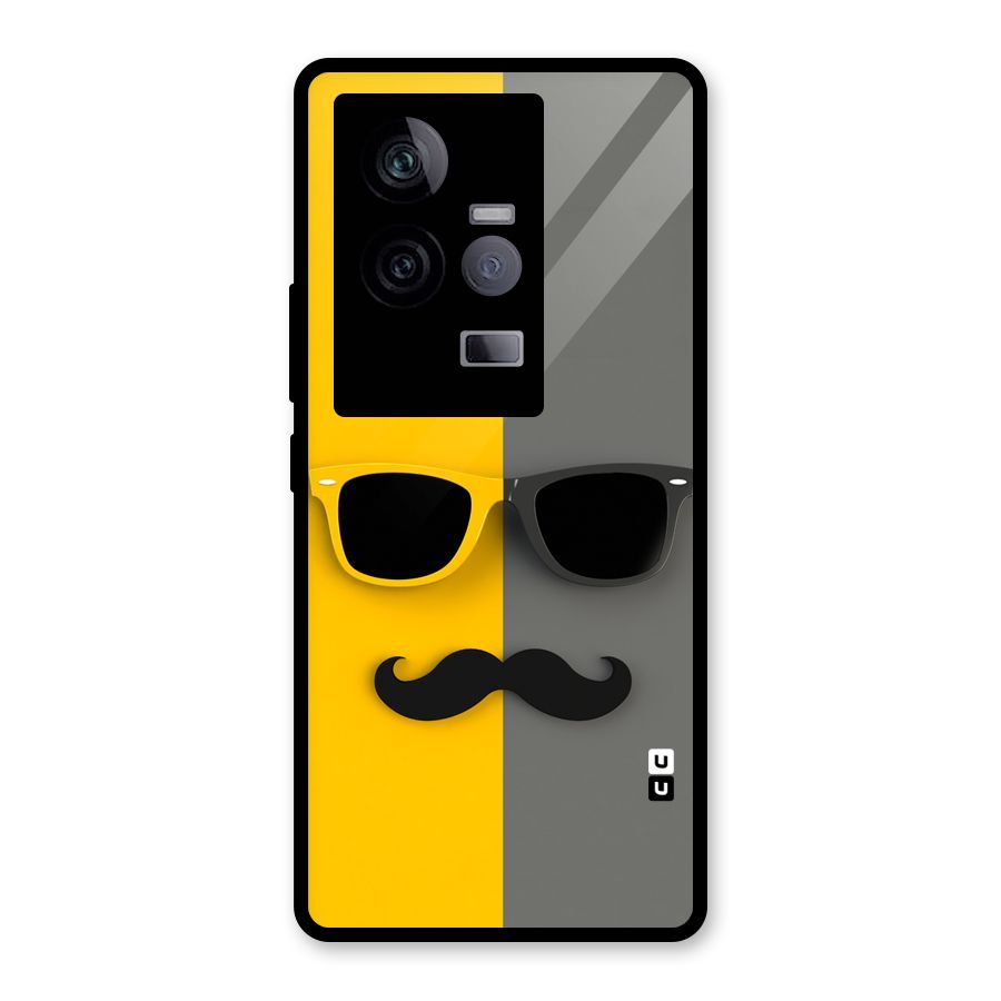Sunglasses and Moustache Glass Back Case for Vivo iQOO 11 5G