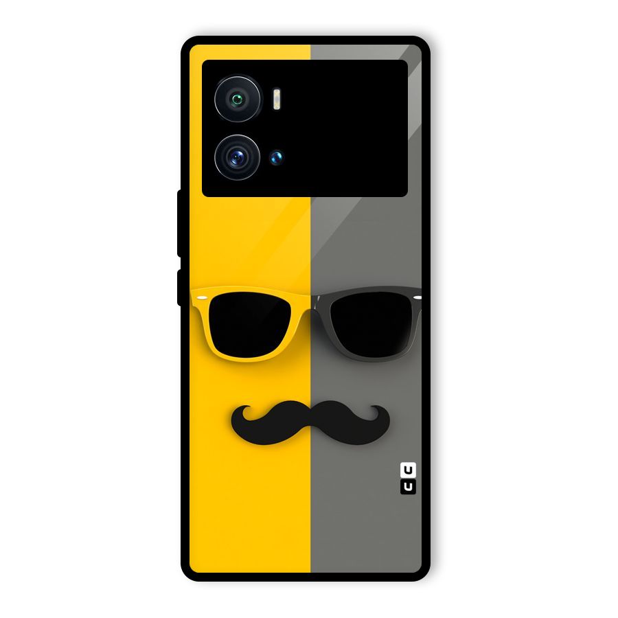 Sunglasses and Moustache Glass Back Case for Vivo iQOO 9 Pro