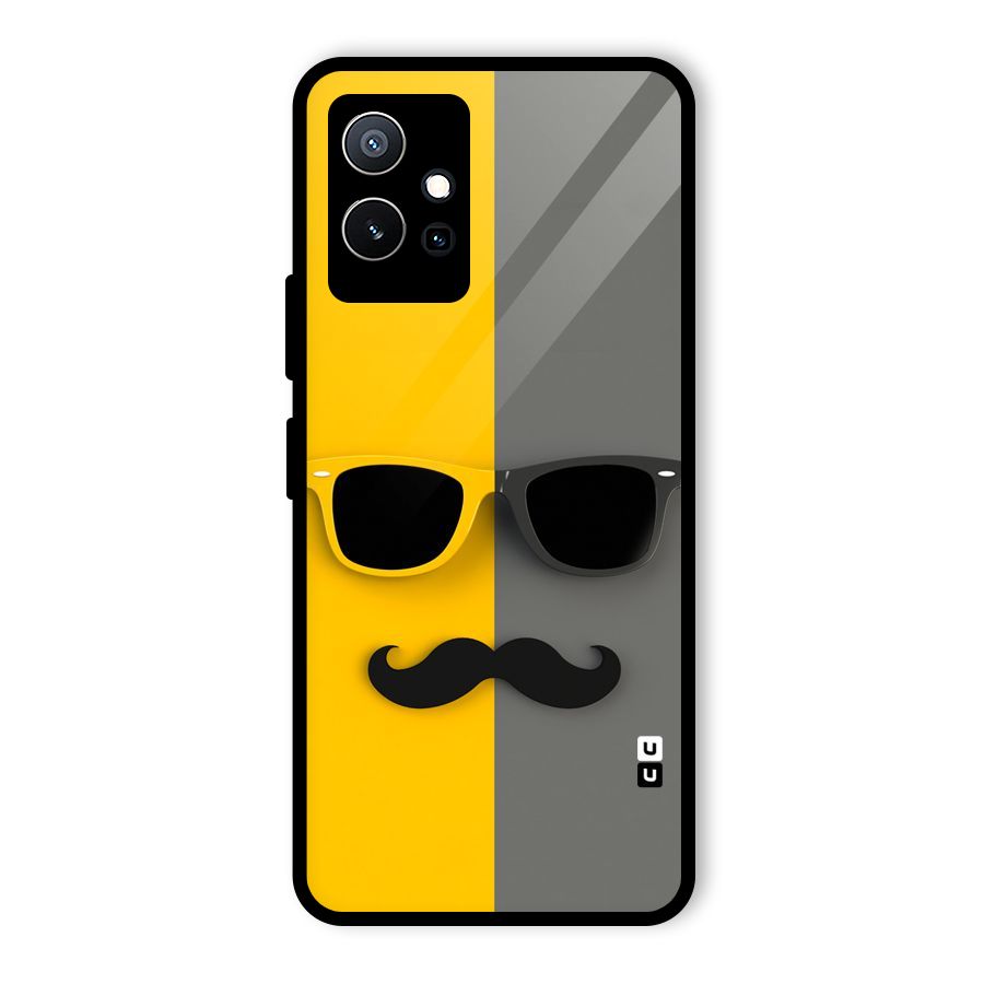 Sunglasses and Moustache Glass Back Case for Vivo iQOO Z6