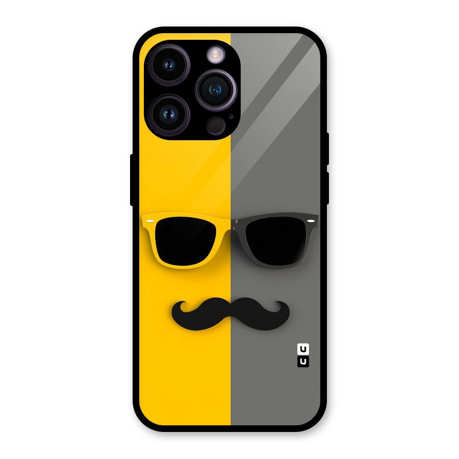 Sunglasses and Moustache Glass Back Case for iPhone 14 Pro Max