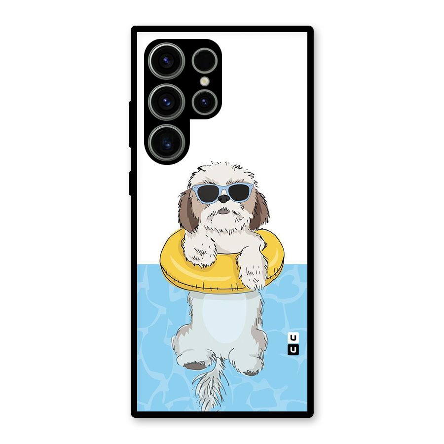 Swimming Doggo Glass Back Case for Galaxy S23 Ultra