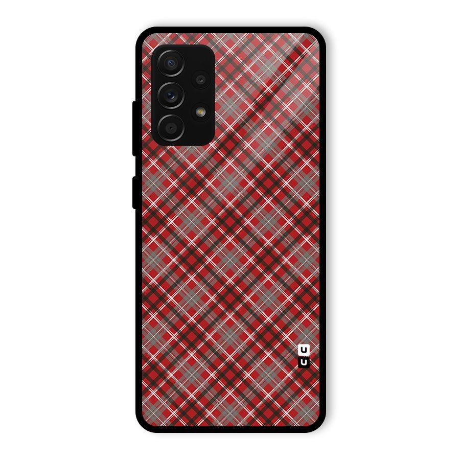 Textile Check Pattern Glass Back Case for Galaxy A53 5G