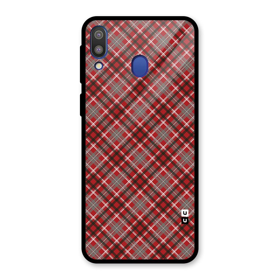 Textile Check Pattern Glass Back Case for Galaxy M20