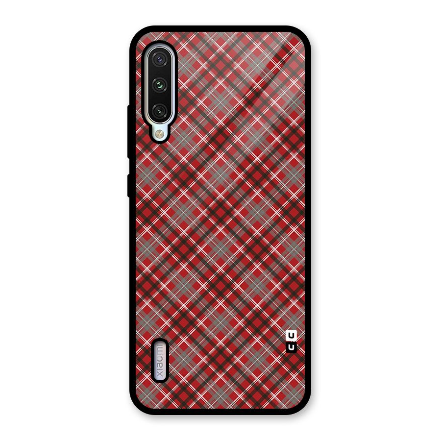 Textile Check Pattern Glass Back Case for Mi A3