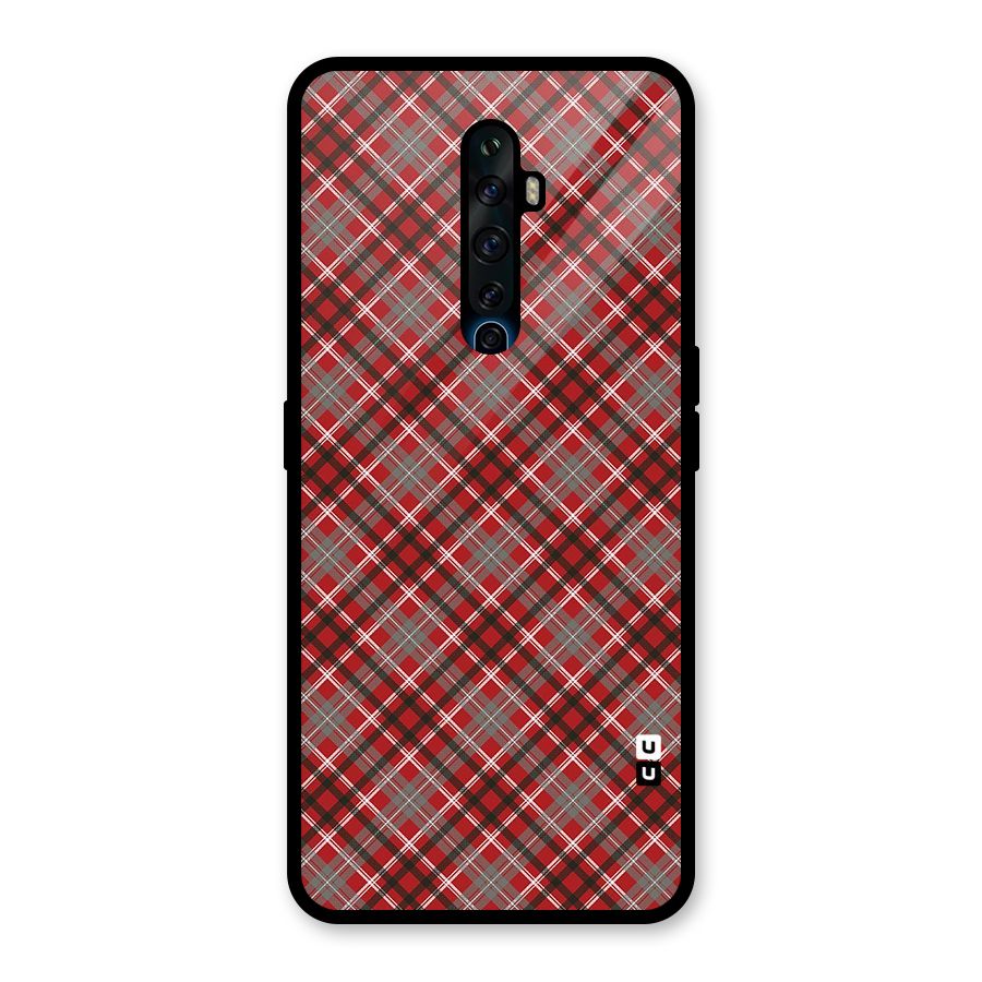 Textile Check Pattern Glass Back Case for Oppo Reno2 F