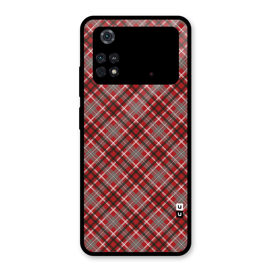 Textile Check Pattern Glass Back Case for Poco M4 Pro 4G