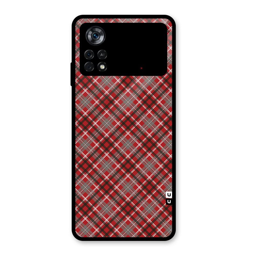 Textile Check Pattern Glass Back Case for Poco X4 Pro 5G