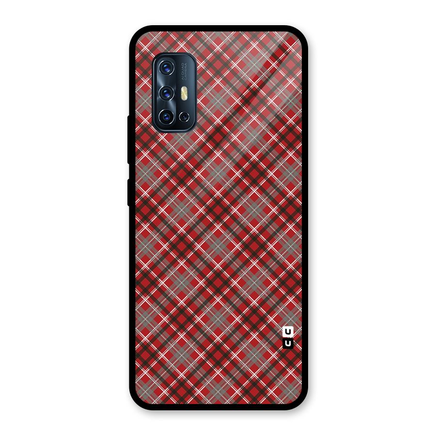 Textile Check Pattern Glass Back Case for Vivo V17