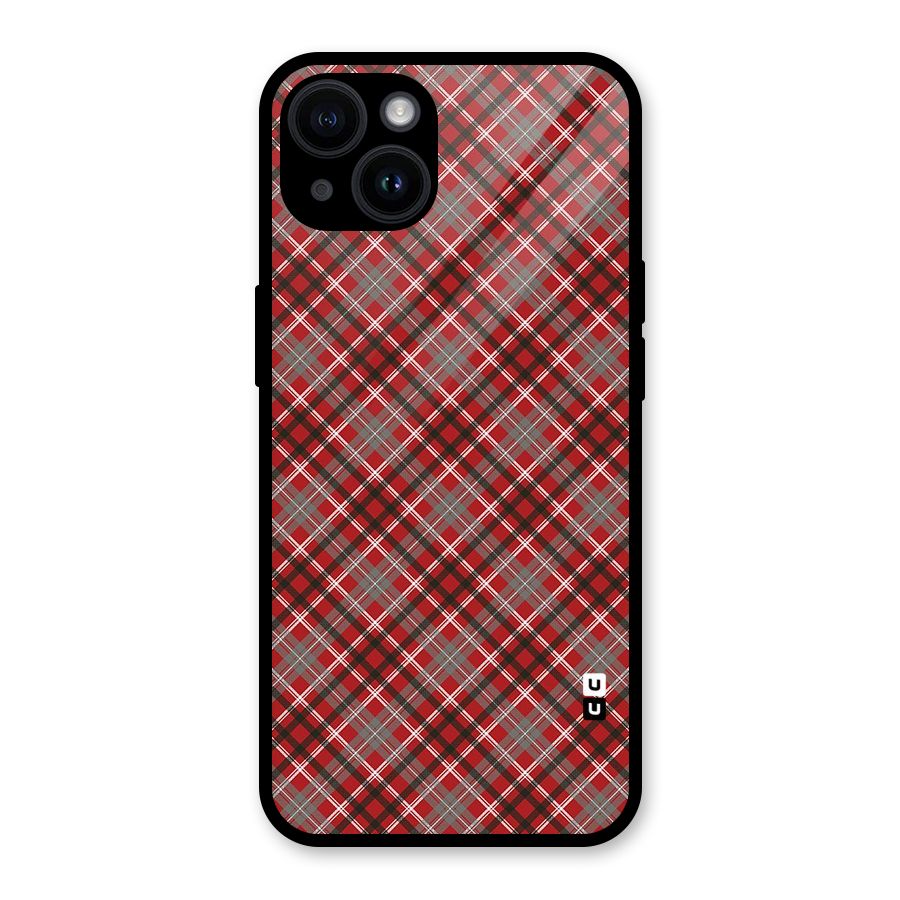 Textile Check Pattern Glass Back Case for iPhone 14