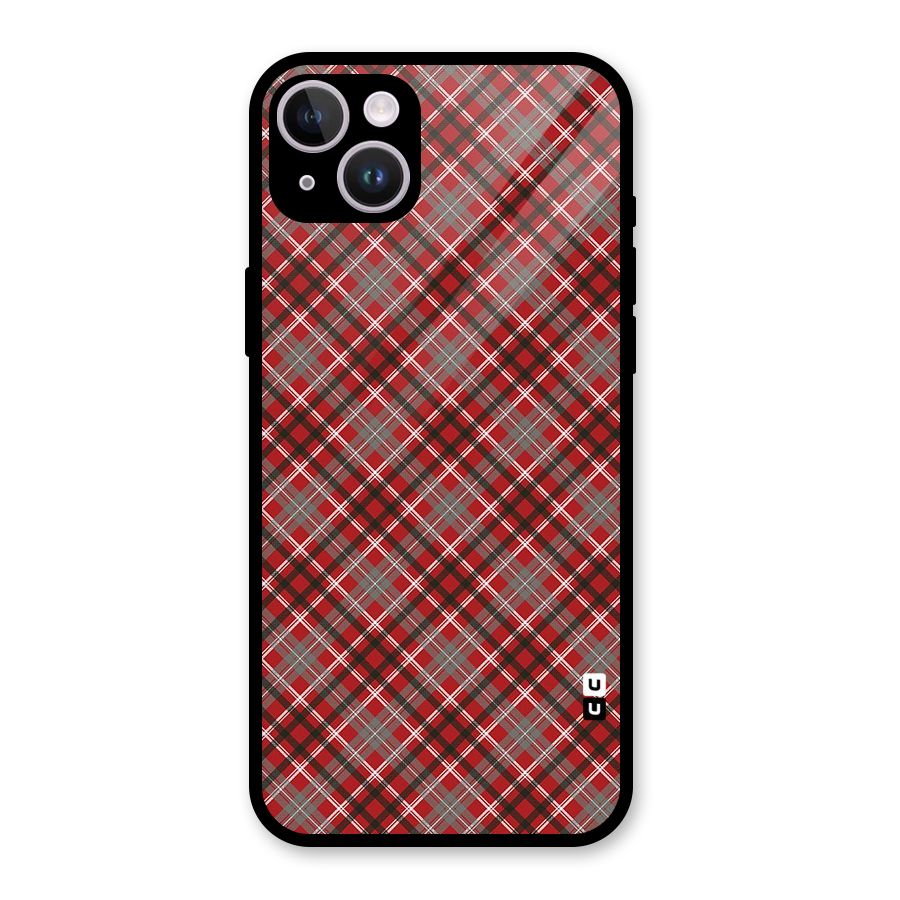 Textile Check Pattern Glass Back Case for iPhone 14 Plus