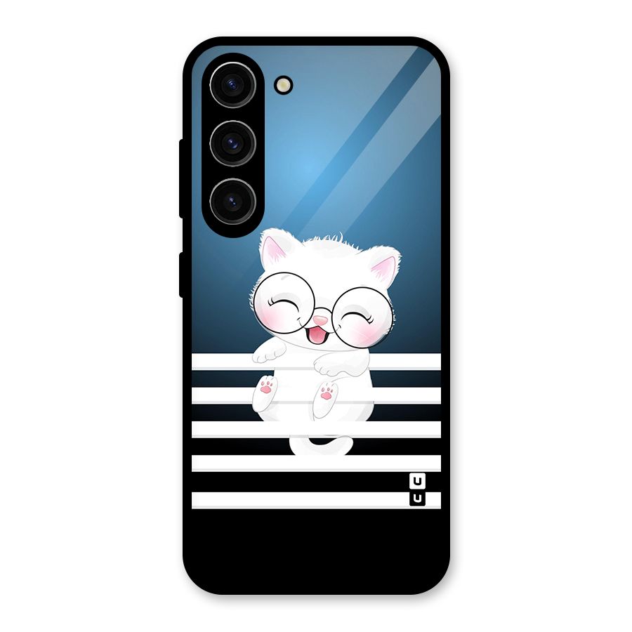 The Cat on Stripes Glass Back Case for Galaxy S23