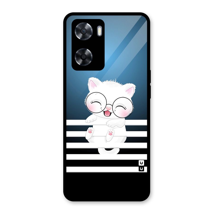 The Cat on Stripes Glass Back Case for Oppo A57 2022