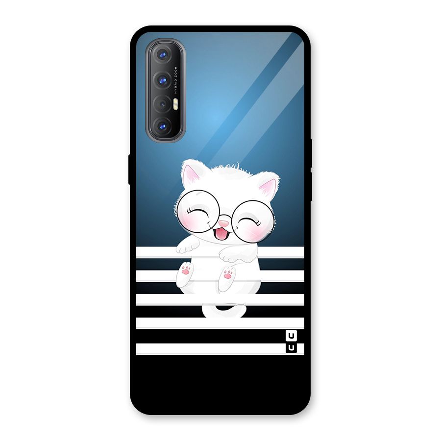The Cat on Stripes Glass Back Case for Oppo Reno3 Pro