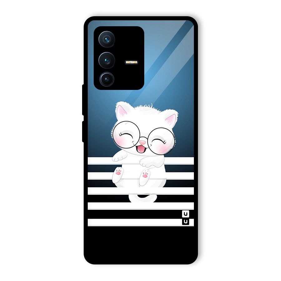 The Cat on Stripes Glass Back Case for Vivo V23 Pro