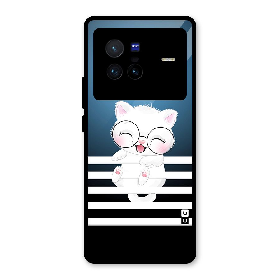 The Cat on Stripes Glass Back Case for Vivo X80