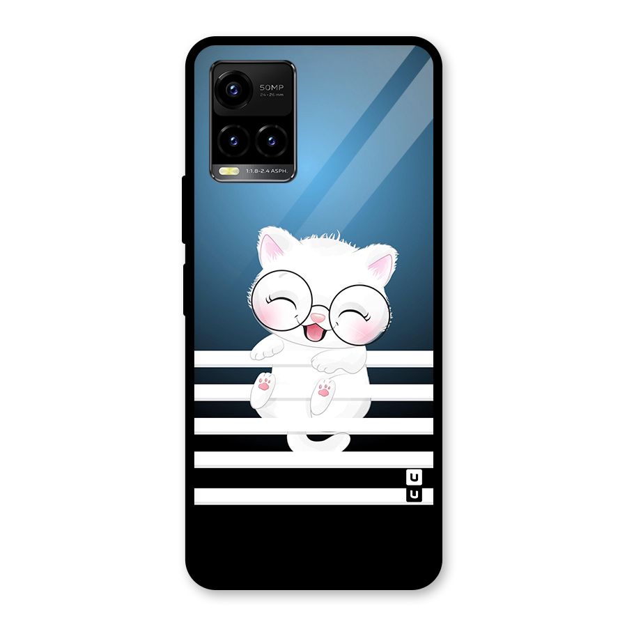 The Cat on Stripes Glass Back Case for Vivo Y21T