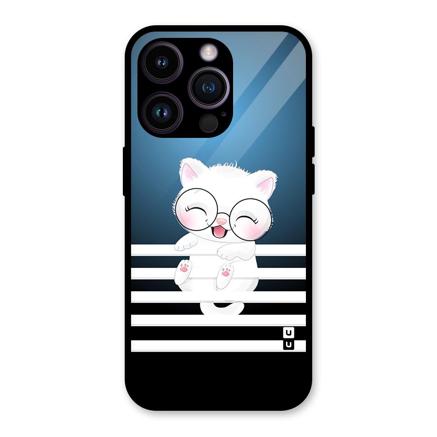 The Cat on Stripes Glass Back Case for iPhone 14 Pro