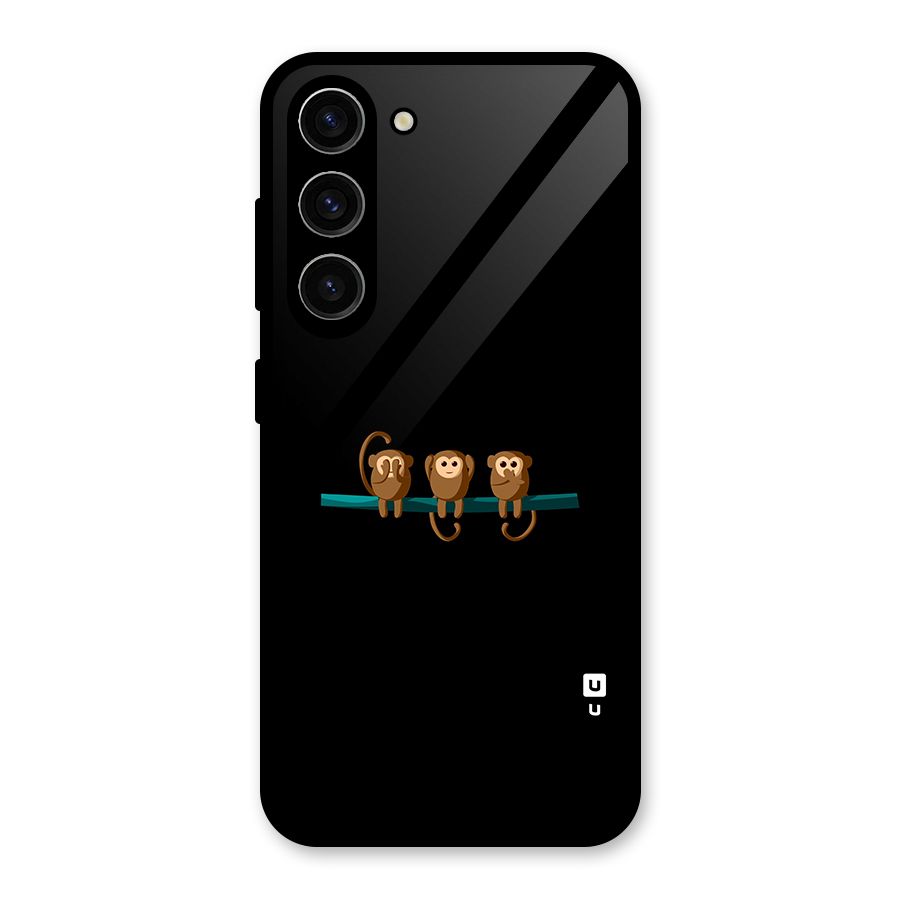 Three Cute Monkeys Glass Back Case for Galaxy S23