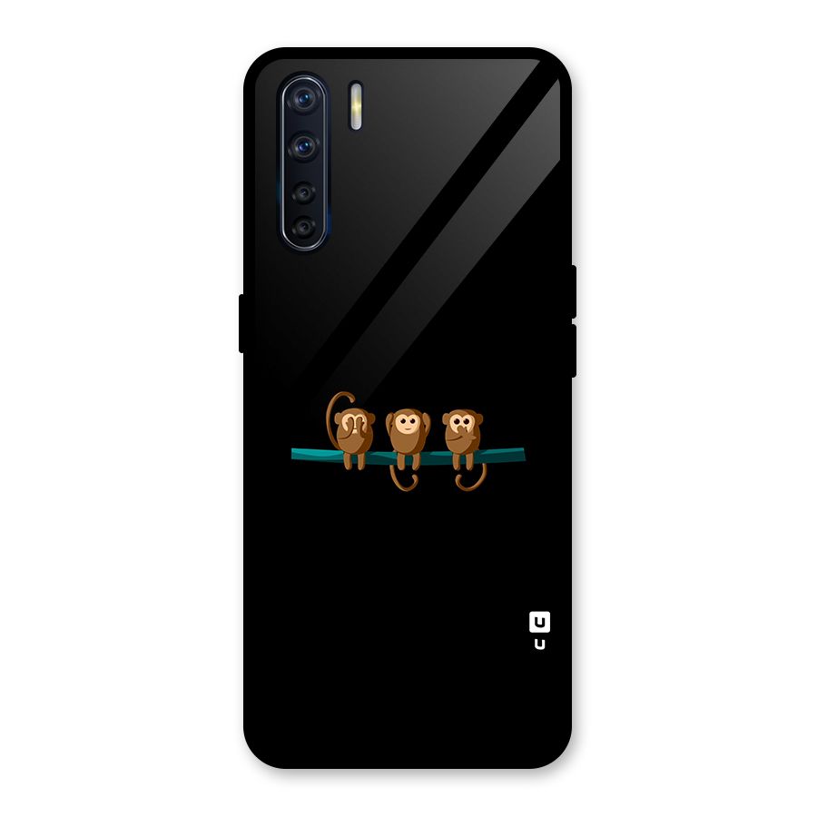 Three Cute Monkeys Glass Back Case for Oppo F15