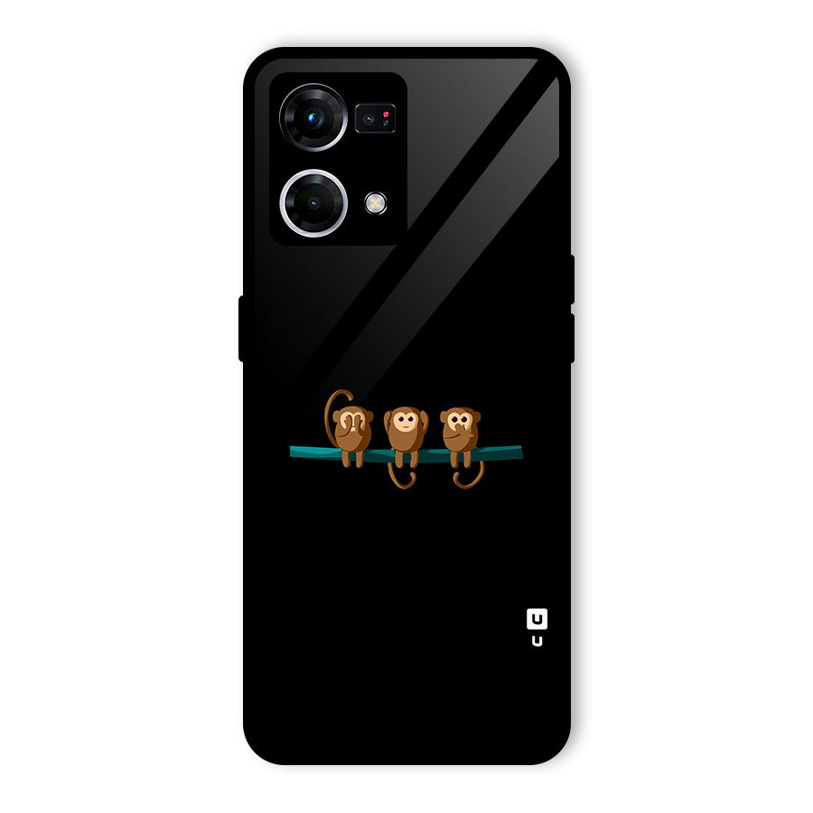 Three Cute Monkeys Glass Back Case for Oppo F21 Pro 5G