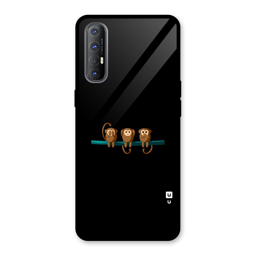 Three Cute Monkeys Glass Back Case for Oppo Reno3 Pro