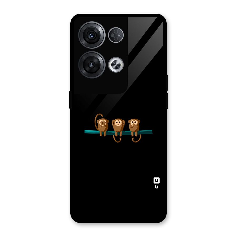 Three Cute Monkeys Glass Back Case for Oppo Reno8 Pro 5G
