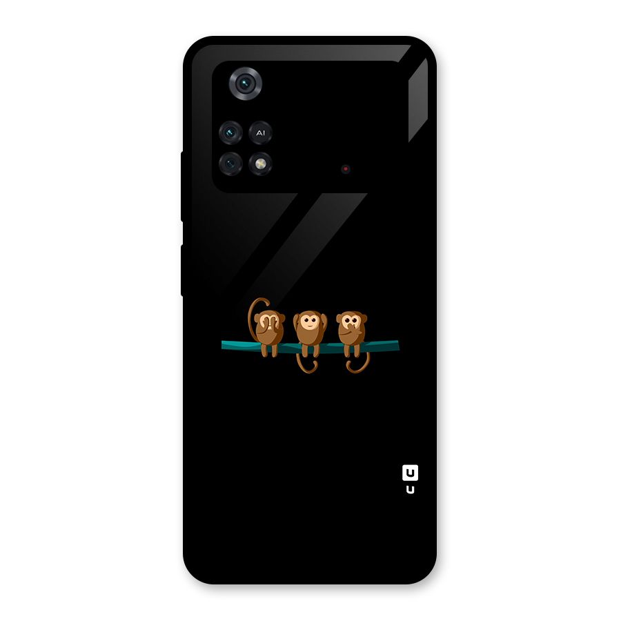 Three Cute Monkeys Glass Back Case for Poco M4 Pro 4G
