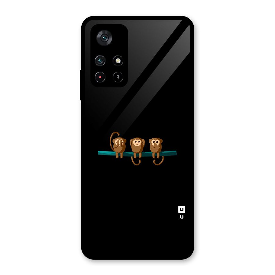 Three Cute Monkeys Glass Back Case for Poco M4 Pro 5G