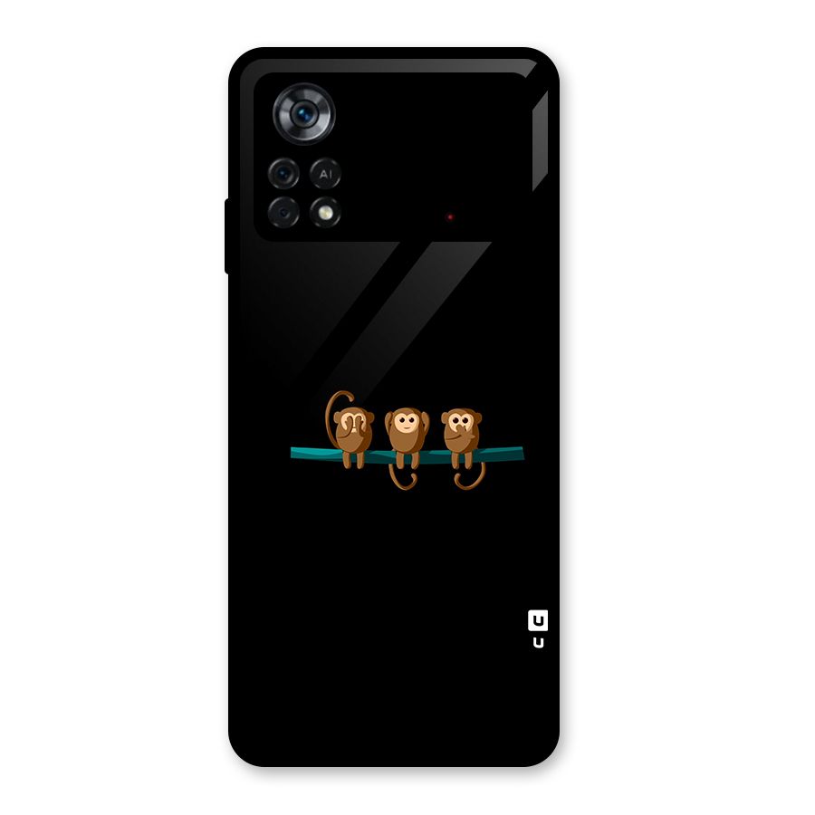 Three Cute Monkeys Glass Back Case for Poco X4 Pro 5G