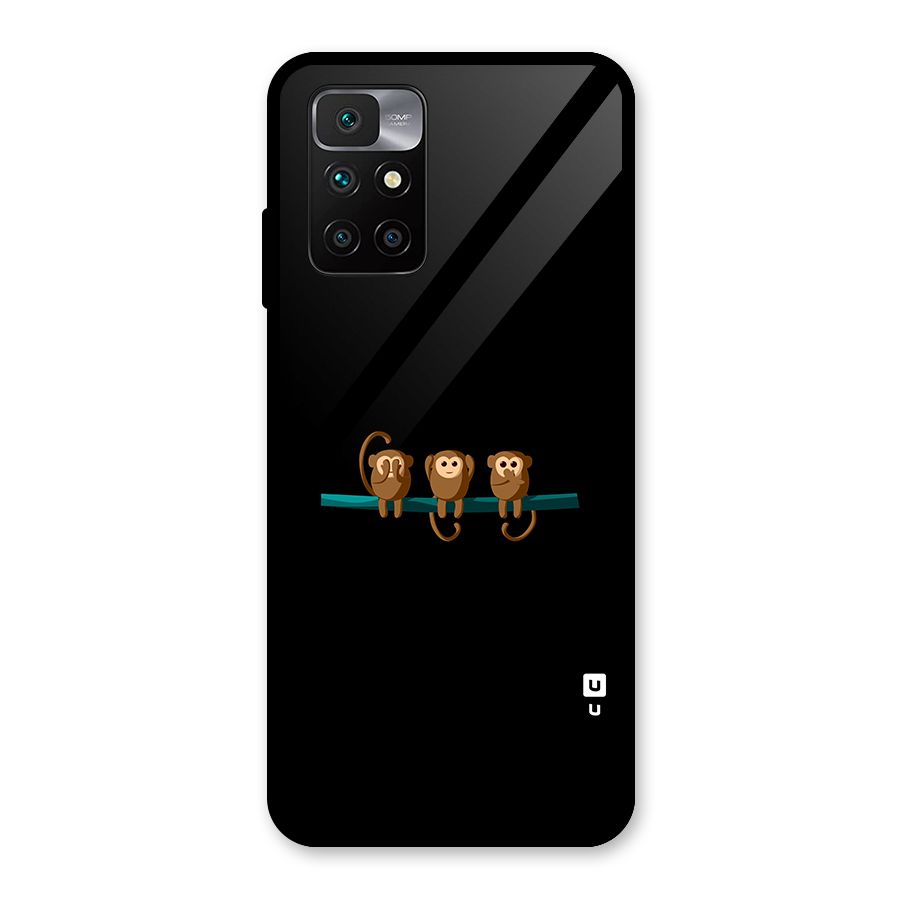 Three Cute Monkeys Glass Back Case for Redmi 10 Prime