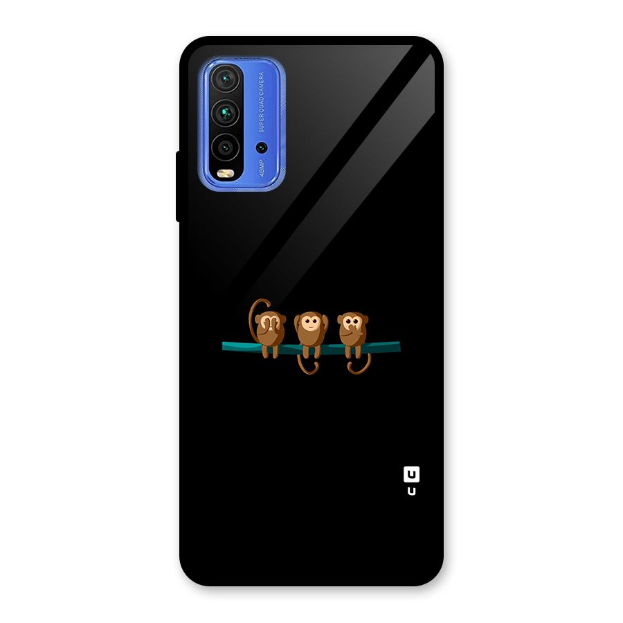 Three Cute Monkeys Glass Back Case for Redmi 9 Power